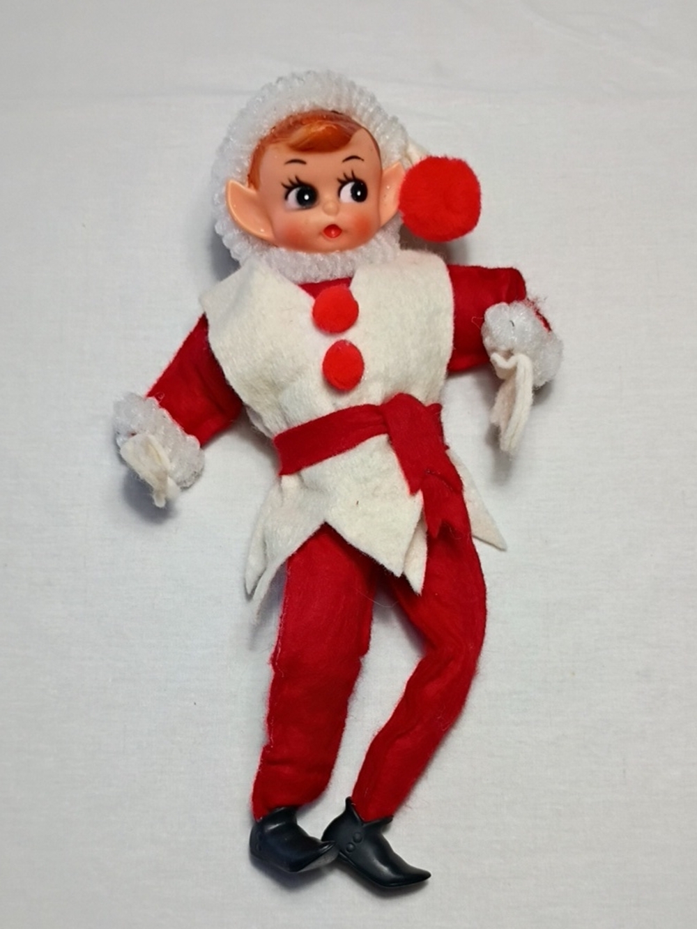 Vintage EUC Pixie Elf Knee Hugger Christmas Shelf Sitter 1950s Felt Clothes